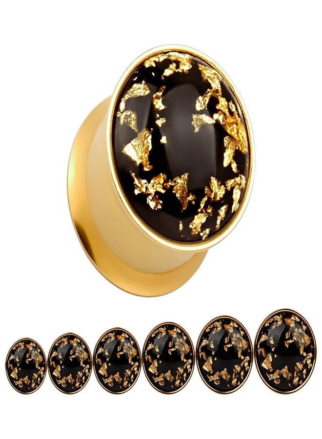 KUBOOZ(1 Pair Simple Golden Gold-foil Ear Plugs Tunnels Gauges Stretcher Piercings 0g - Image 3
